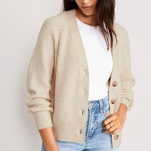Cream Shaker-stich cardigan